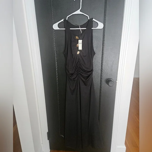 NWT By Anthropologie Sleeveless Hardware Ruched Midi Dress - Picture 4 of 6